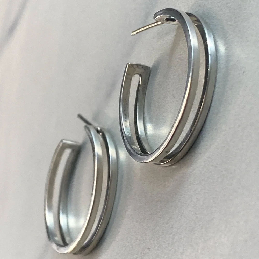 Slotted‎ sterling silver hoop earrings 925 - Picture 2 of 5